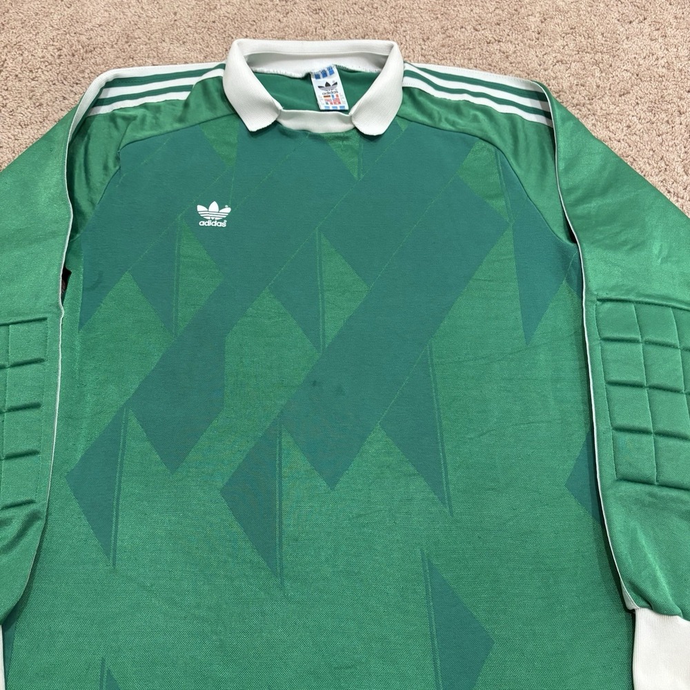 Vintage 1980s Adidas Goalkeeper Football Shirt Green Template Soccer Jersey - Picture 2 of 7